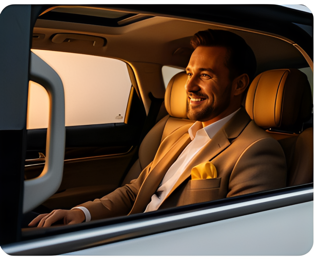 Executivo em carro premium